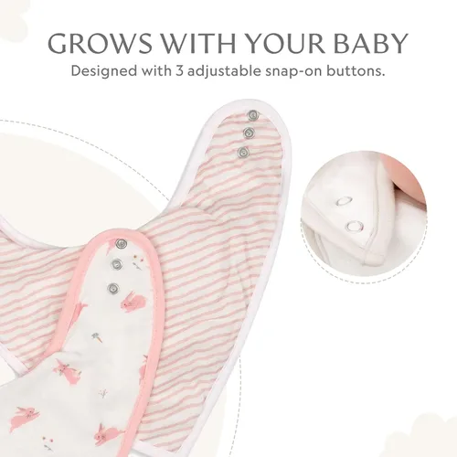 Vista 4 de Bamboo Little Baberos para bebé (paquete de 2) - Baberos con broches ajustables - Parte trasera de rizo absorbente Adjustable Snaps
