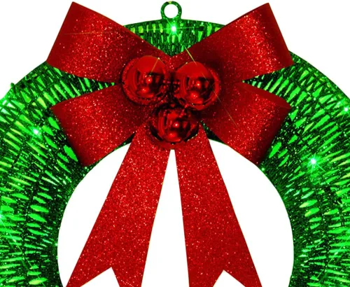 Vista 4 de Coronas de Navidad con lazo y luces alimentadas por pilas, corona de luz LED cálida, suministros de fiesta, regalo de inauguración de la casa