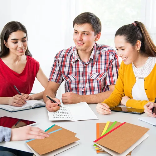 Vista 5 de feela Paquete de 56 cuadernos de composición a granel, con cubierta de papel kraft con rayas universitarias en blanco, diarios de viaje con espinas