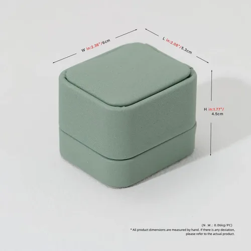 Vista 4 de Caja de anillo de cuero para compromiso de propuesta Caja de regalo de anillo de joyería de cuero verde oliva