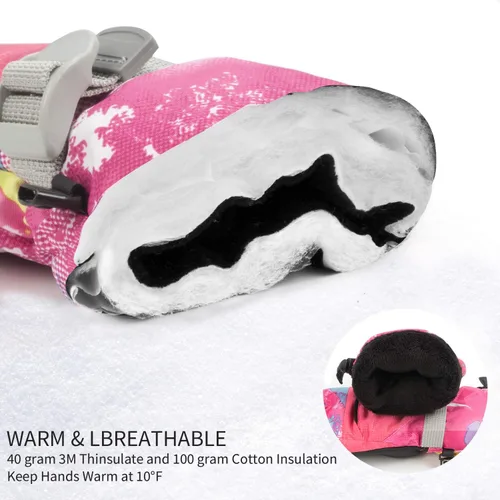 Vista 5 de BOSONER Guantes de esquí y snowboard, guantes cálidos impermeables de invierno, guantes de nieve para clima frío para hombres, mujeres, niños