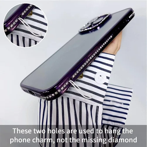 Vista 6 de Funda compatible con iPhone 11 Pro Max con protector de lente de cámara de diamante con purpurina, bonita funda de cristal transparente a prueba