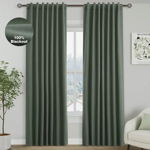 Vista 42 de Nanspring Cortinas de lino 100% opacas para dormitorio, 96 pulgadas de largo, con pestaña trasera, bolsillo para barra, aislamiento térmico, cortina
