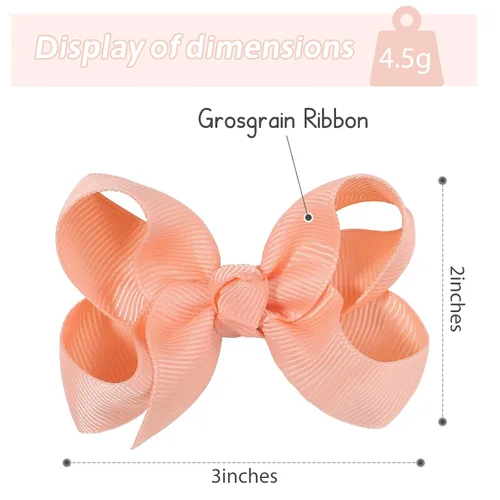 Vista 3 de 50 piezas de lazos de cabello para niñas de 7,6 cm con cinta de grogrén y pinzas de cocodrilo, accesorios para el cabello para bebés, niñas, niños
