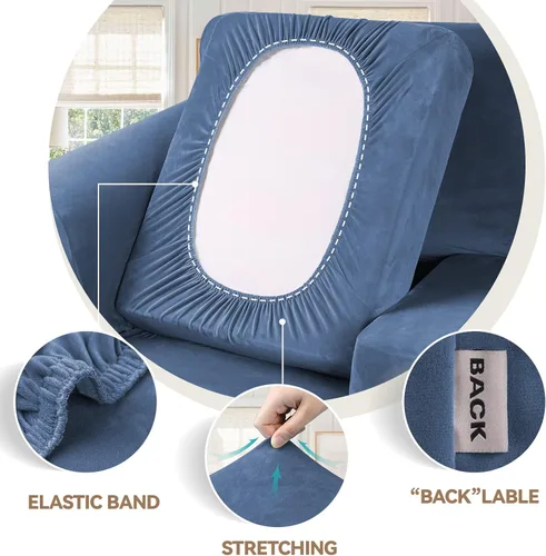 Vista 4 de WEERRW 4 fundas de terciopelo de alta elasticidad para sofá de 3 cojines, paquete de fundas de terciopelo para sofá de 2 cojines
