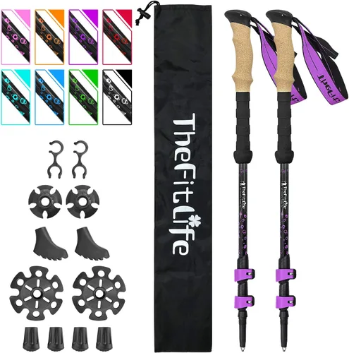 Vista 10 de Bastones de senderismo de fibra de carbono TheFitLife – Bastón de senderismo plegable y telescópico con mango de corcho natural y empuñaduras EVA