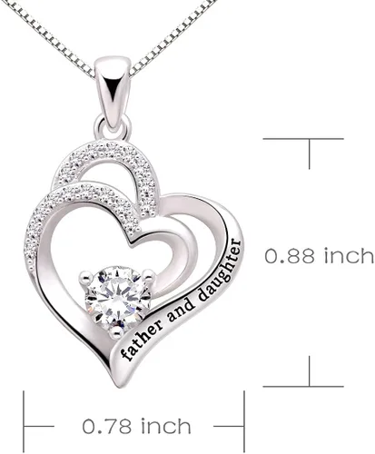 Vista 3 de ALOV Collar con colgante de plata de ley con diseño de corazón y circonita cúbica para padre e hija