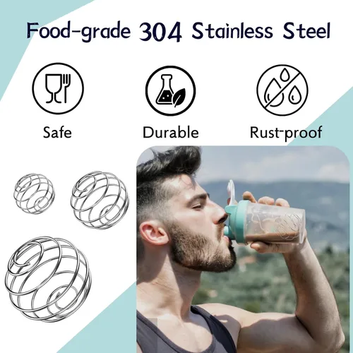 Vista 2 de Bola agitadora de proteínas, bolas de licuadora para botellas de coctelera, acero inoxidable 304