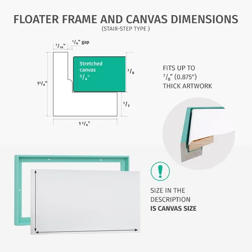 Vista 4 de PIXY CANVAS Paquete económico de lienzo estirado de 8 x 10 pulgadas de profundidad y marco flotante para tus pinturas, artes de pared, decoración