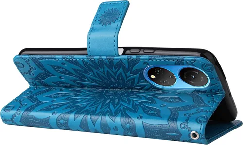 Vista 4 de Funda para Honor X7, diseño de flores de sol de piel de primera calidad con función atril y cierre magnético