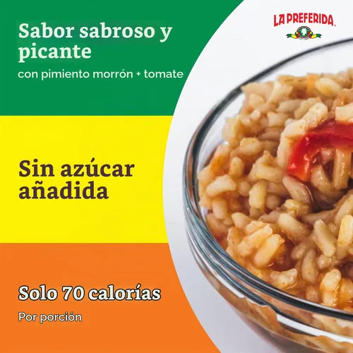 Vista 5 de La Preferida Arroz español enlatado, rápida y fácil, salsa robusta de tomates, pimiento y cebolla. Ingredientes veganos, naturales, 15 onzas
