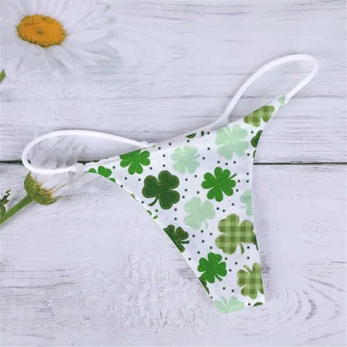 Vista 3 de Tanga sexy verde del día de San Patricio para mujer, traviesas para sexo, bragas con espalda en T, cintura baja, correas elásticas sin costuras