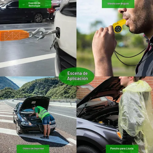 Vista 4 de HolaKit Kit de emergencia para automóvil, kit de carretera de 55 piezas con cables de puente, kit de primeros auxilios, martillo de seguridad