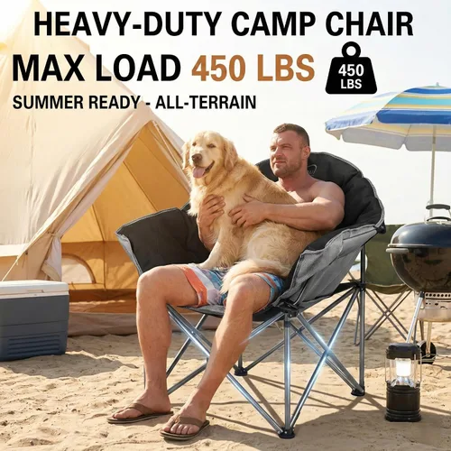 Vista 5 de Colorsoul Sillas de campamento XXL de gran tamaño con soporte de 450 libras, sillas acolchadas extragrandes para exteriores, silla de césped