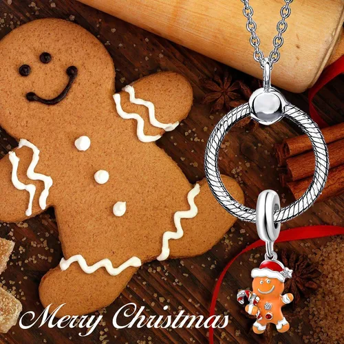 Vista 6 de Muñeco de nieve de Navidad, elfo, ciervo, dulce pan de jengibre, abalorio de invierno para pulsera Pandora