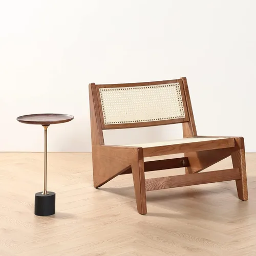 Vista 3 de COZYMATIC Castiglia - Mesa auxiliar redonda, mesa de centro con pedestal con mesa de madera, mesa de bebidas, mesa de sofá para sala de estar