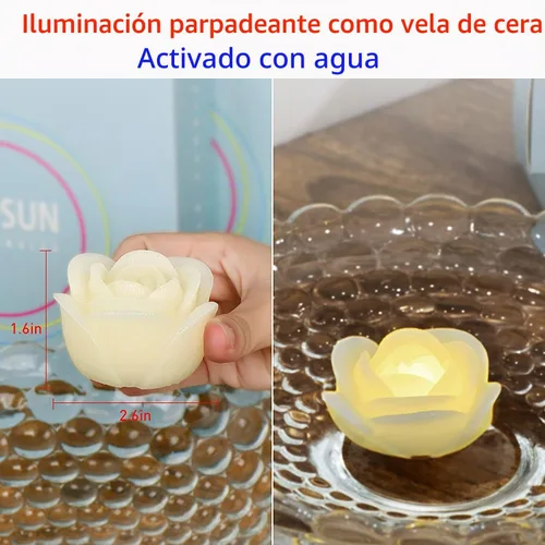Vista 3 de Velas flotantes LED sin llama, rosa de cera de 2.5 pulgadas con batería LED parpadeante que funciona más de 100 horas de velas impermeables
