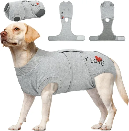 Vista 13 de Kuoser Traje de cirugía para perro, cómodo traje de recuperación para perras, mameluco protector posoperatorio, alternativa suave al cuello E