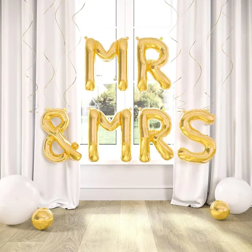 Vista 5 de HOUSE OF PARTY Mr & Mrs Balloons - Letras doradas de 16 pulgadas, papel de aluminio y Mylar para novia, despedida de soltera y fiestas de compromiso