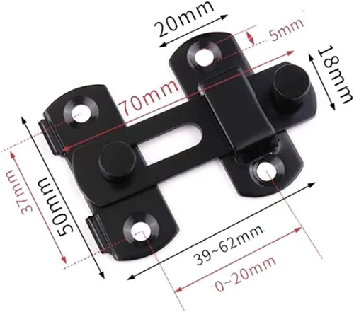 Vista 4 de YUM - Paquete de 2 pernos pequeños de acero inoxidable para puerta de seguridad, pestillo de soporte (negro)