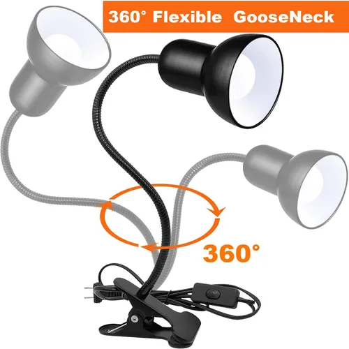 Vista 3 de Lámpara de escritorio, 360 ° Rotación Clip en la lámpara, Clip en la luz de lectura, Cuello de cisne Lamp-On Cable, Clip portátil en la luz