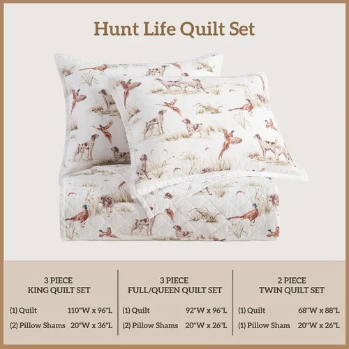 Vista 8 de Paseo Road Hunt Life - Juego de edredón de algodón de 2 piezas con fundas de almohada, juego de edredón reversible de faisán blanco y marrón