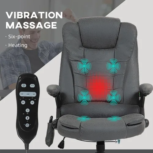Vista 4 de HOMCOM Silla de oficina de masaje vibratorio de 6 puntos con calor, silla de oficina ejecutiva de microfibra con respaldo alto, respaldo reclinable