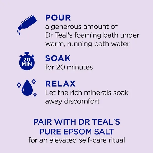 Vista 3 de Dr Teal's Baño espumoso con sal pura de Epsom, calma y duerme con lavanda, 62.5 onzas líquidas