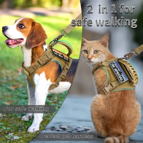 Vista 2 de Arnés táctico para gato y correa para caminar a prueba de esacpe, chaleco grande de malla suave ajustable para gatos con mango de goma fácil