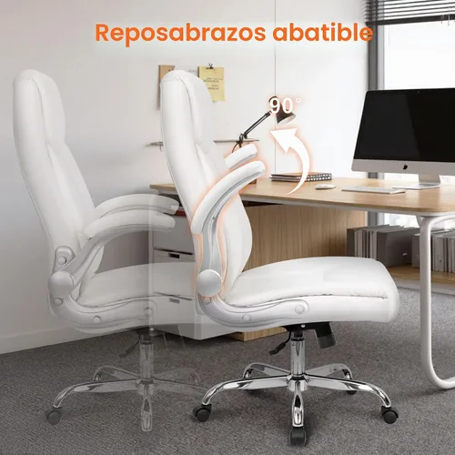 Vista 6 de NEO CHAIR Silla de escritorio de oficina, respaldo alto de piel sintética Blanco
