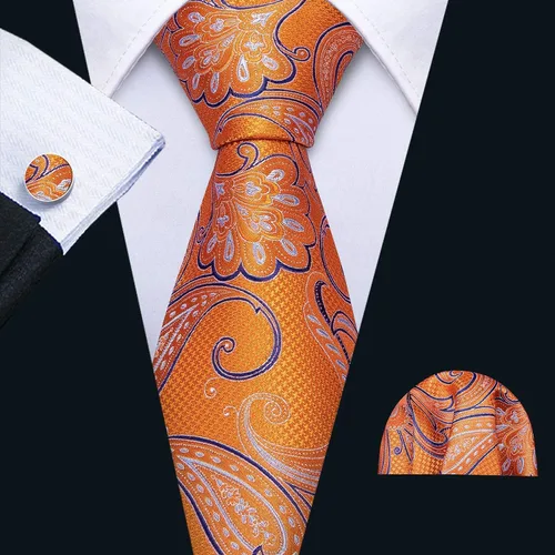 Vista 231 de Barry.Wang - Juego de corbata de seda para hombre, diseño de cachemira, pañuelo y gemelos de bolsillo