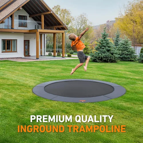 Vista 7 de Avyna Trampolín redondo en el suelo de alta calidad, 15 pies, 14 pies y 12 pies - Trampolín al aire libre para niños y adultos con características