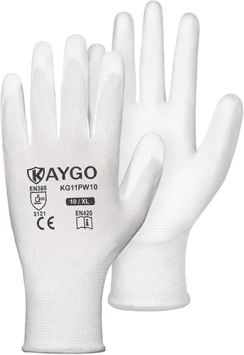Vista 88 de KAYGO KG11PB - Guantes de trabajo de seguridad con revestimiento de poliuretano, 12 pares de guantes de punto sin costuras para hombres y mujeres