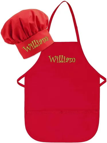 Vista 9 de Bordado personalizado fabricado en los Estados Unidos – Añade un nombre para niño delantal y sombrero – Tallas para niños pequeños y niños