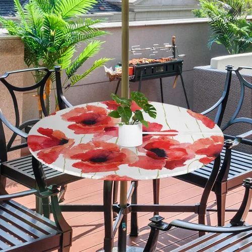 Vista 29 de Fitted Round Tablecloth with Umbrella Hole and Zipper Buffalo Plaid Outdoor Elastic Table Cloth 36"-44" Oil-Proof Waterproof Moroccan Patio Table