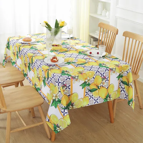 Vista 2 de SASTYBALE Mantel rectangular de limón de verano, resistente a las manchas, patrón geométrico vintage, lavable de poliéster para exteriores