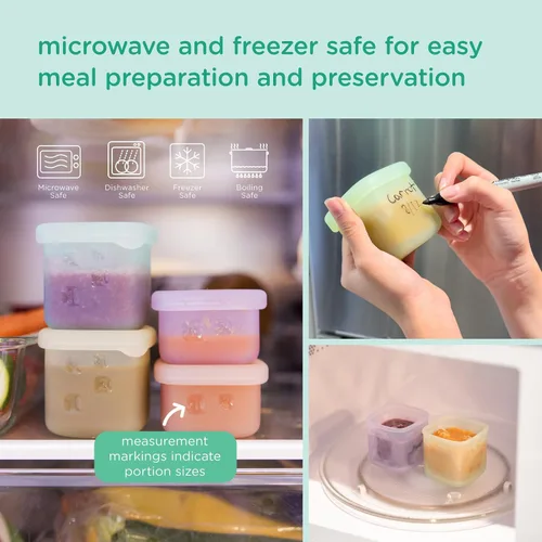Vista 5 de Olababy Contenedores de Almacenamiento de Silicona Clear Sense 4 piezas para Alimentos de Bebé, Snacks, Fórmula, Puré, Salsa y Más Sin Micro
