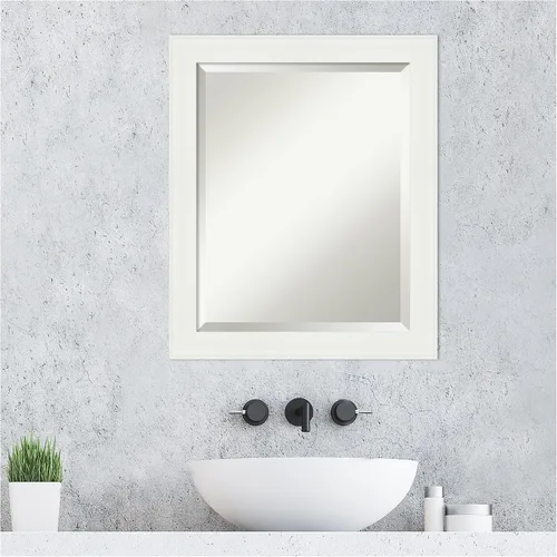 Vista 6 de Amanti Art Espejo de tocador de baño de 24 x 20 pulgadas, marco estrecho blanco tocador, espejo de pared rectangular, borde biselado, se cuelga