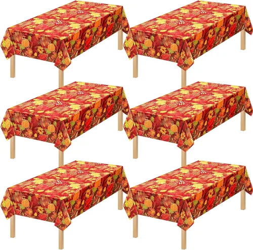 Vista 10 de Tegeme 1 mantel de plástico desechable con hojas de otoño de Acción de Gracias, diseño de hojas de arce, calabaza y arce, mantel de plástico