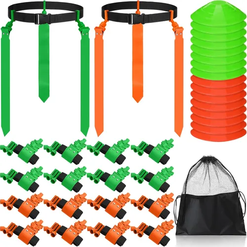 Vista 10 de Wettarn Cinturones de fútbol con bandera, ajustable, con bolsa de conos, para jóvenes, adultos, niños, equipo de entrenamiento de equipo deportivo