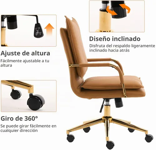 Vista 4 de Silla de oficina, cómoda silla de escritorio, silla giratoria de cuero, silla ergonómica para computadora con reposabrazos, silla de escritorio