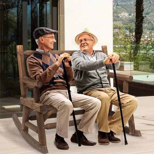 Vista 2 de Outsunny Mecedora de madera para 2 personas con diseño de tronco, sofá de dos plazas resistente con asientos curvos anchos para patio, patio