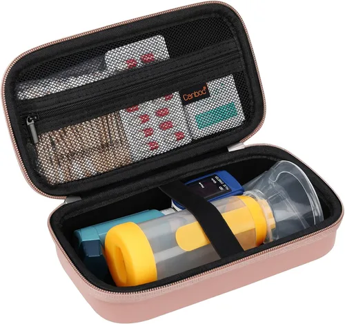 Vista 11 de Canboc Estuche de transporte de viaje para inhalador de asma, espaciador de mano para adultos y niños, máscaras, estuche rígido para inhaladores