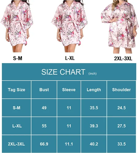 Vista 6 de Albornoz Eplaza de satén floral, kimono para novia, novia, dama de honor, kimono
