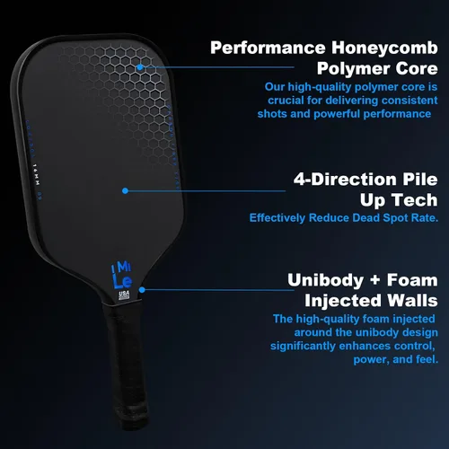 Vista 4 de Paletas de pickleball de fibra de carbono aprobadas por USAPA - Superficie de fibra de carbono cruda T700, núcleo de panal de polipropileno de 0.63