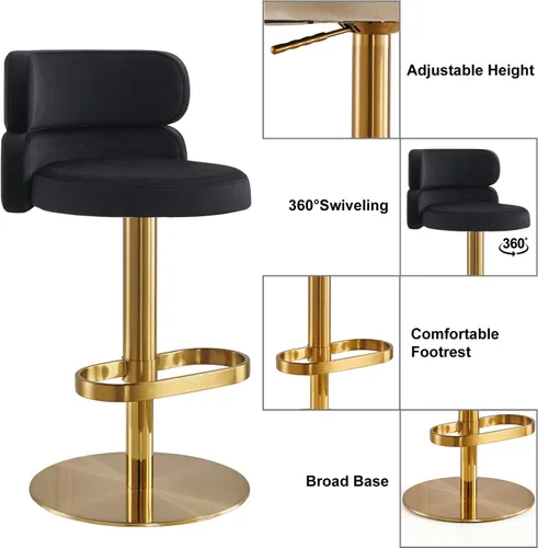 Vista 4 de Taburetes de bar de terciopelo modernos giratorios de altura ajustable para encimera de cocina, taburetes de bar con reposapiés para sala de estar