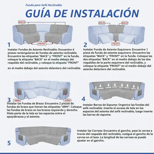 Vista 8 de Arfntevss Fundas de sofá reclinable seccional para sofá reclinable de esquina seccional para perro, lavables, en forma de L, juego de 7 piezas
