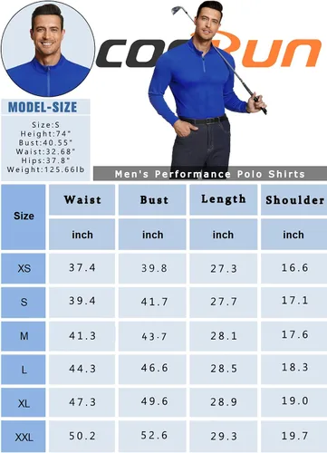 Vista 6 de COOrun Mens Polo Shirt Long Sleeve Outdoor Performance Tactical Long Sleeve Moisture-Wicking