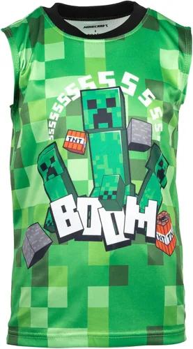 Vista 7 de Minecraft Creeper - Conjunto de 3 piezas para niños pequeños, camiseta sin mangas, pantalones cortos de malla