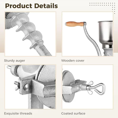 Vista 6 de Molinillo manual de maíz de alta tolva – Molinillo de grano de hierro para café, cebada, bayas de trigo, garbanzos, pimienta, frijoles secos